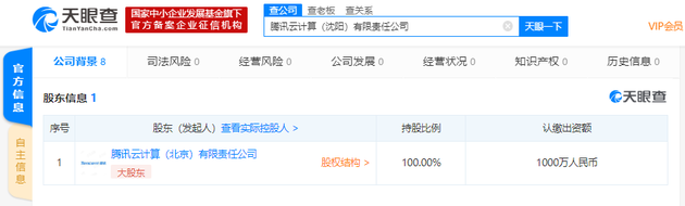 腾讯云在沈阳成立新公司 注资1000万
